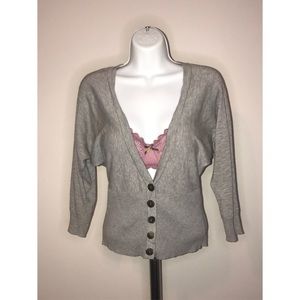 LOFT SMALL GREY V-NECK CARDIGAN TOP